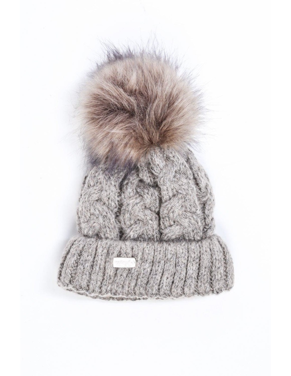 Winter hat with a shimmering thread and cappuccino braids C49 - Online store - Boutique